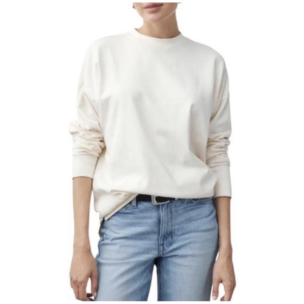 AYR Womens L Cream Long Sleeve Tee 100% Peruvian Cotton Oversized Crewneck